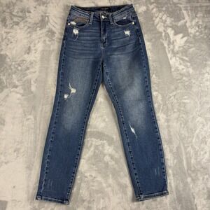 Judy Blue Jeans Size 3/26 Blue Straight Leg Denim Rainbow Embroidery Distressed
